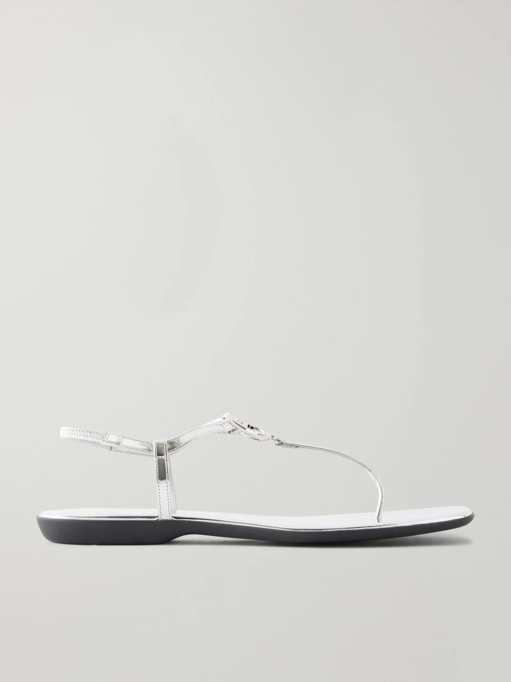 Gucci Logo-embellished Leather Thong Sandals in silver