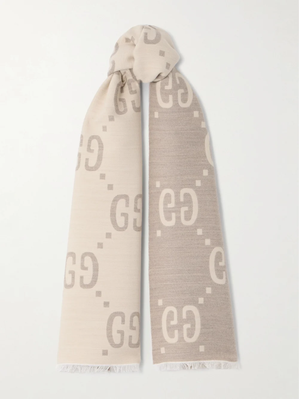 Gucci Logo-jacquard Wool and Silk-blend Scarf in ivory