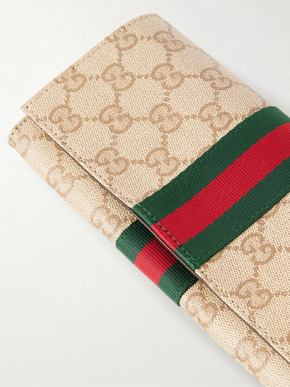 Close-up detail of the Gucci Long Leather Logo-printed Wallet