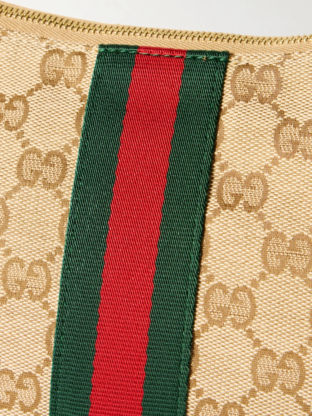 Close-up detail of the Gucci Lunetta Leather-trimmed Canvas-jacquard Shoulder Bag