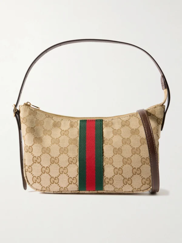 Gucci Lunetta Leather-trimmed Canvas-jacquard Shoulder Bag