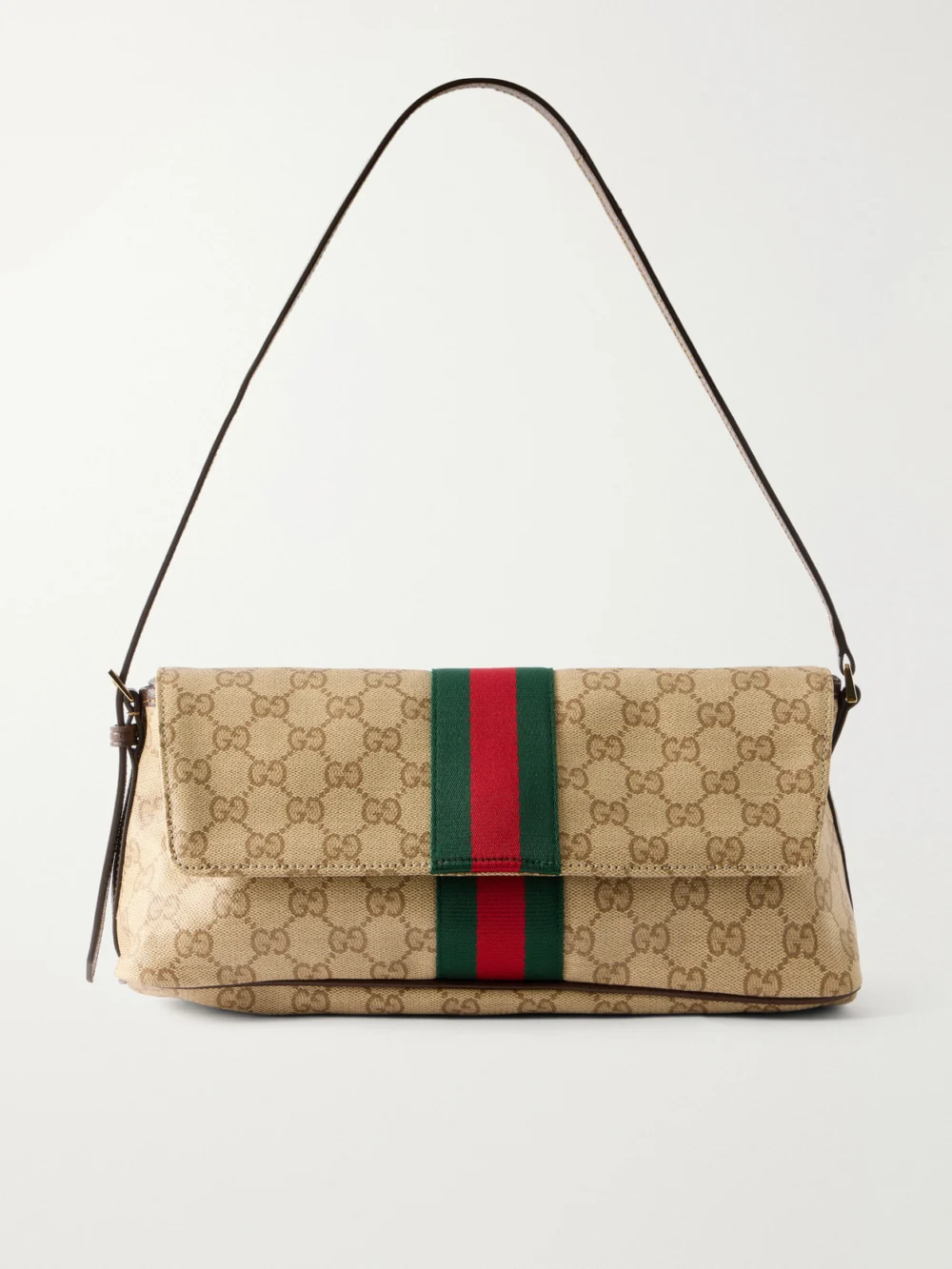 Gucci Madison Leather-trimmed Coated Canvas-jacquard Shoulder Bag in beige