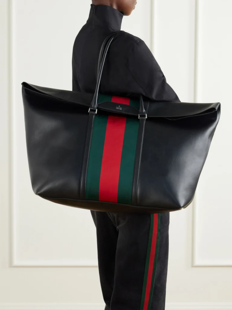 Gucci Mega Web Trademark Medium Canvas-trimmed Leather Tote