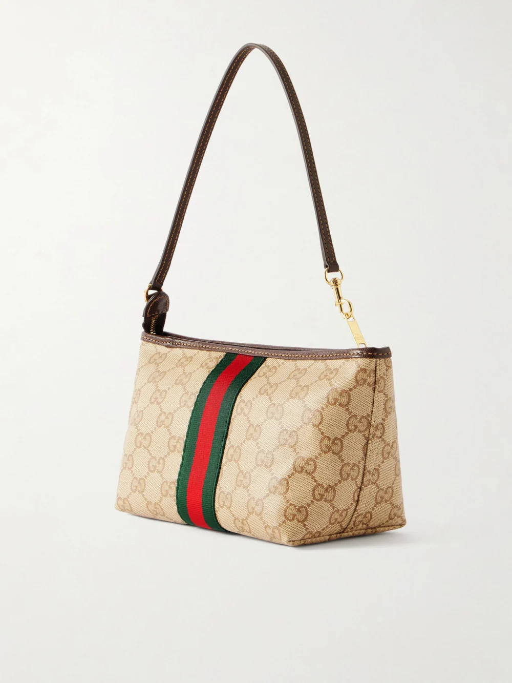Back view of the Gucci Mini Leather-trimmed Coated Canvas-jacquard Shoulder Bag