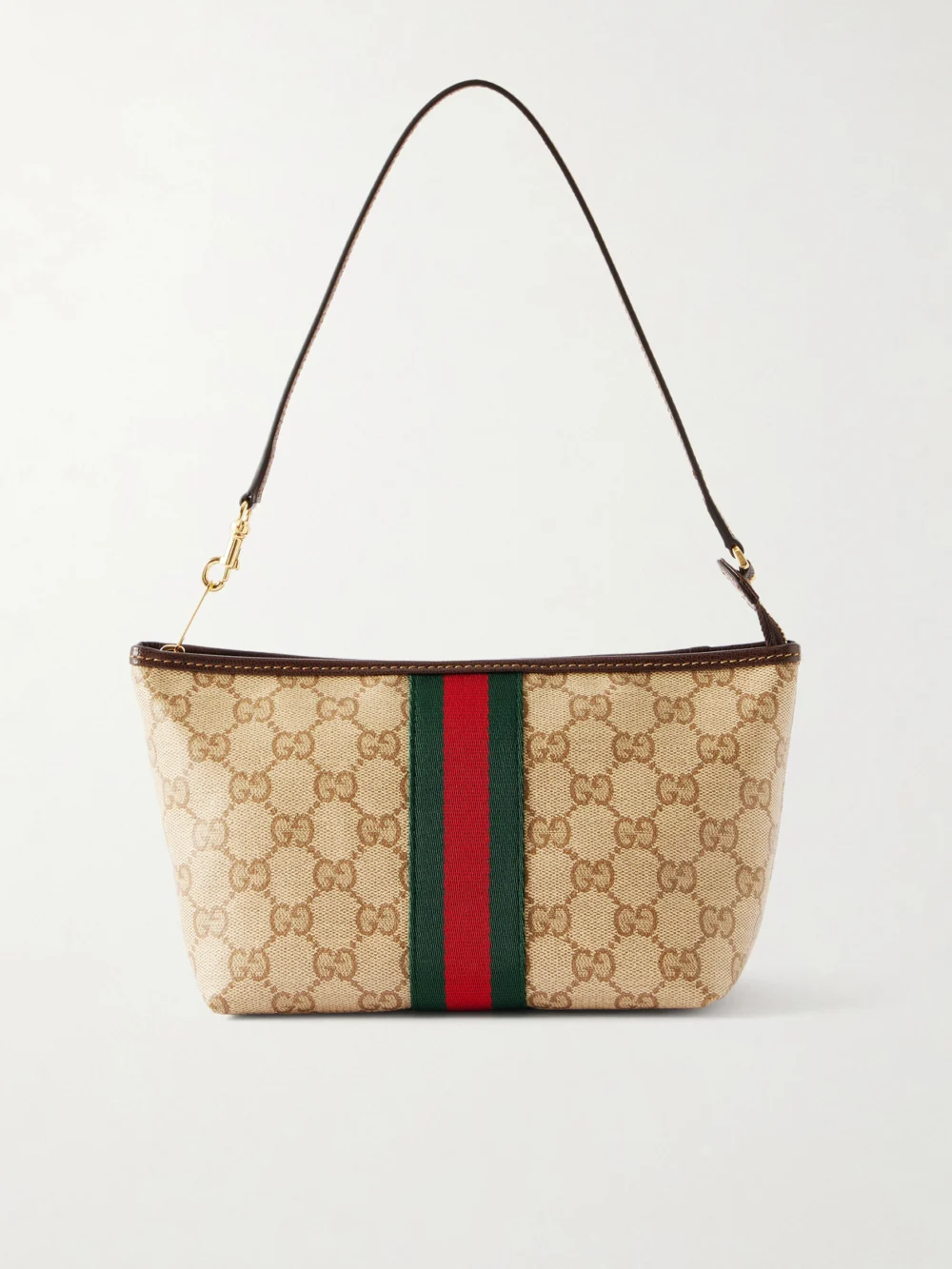 Gucci Mini Leather-trimmed Coated Canvas-jacquard Shoulder Bag in beige