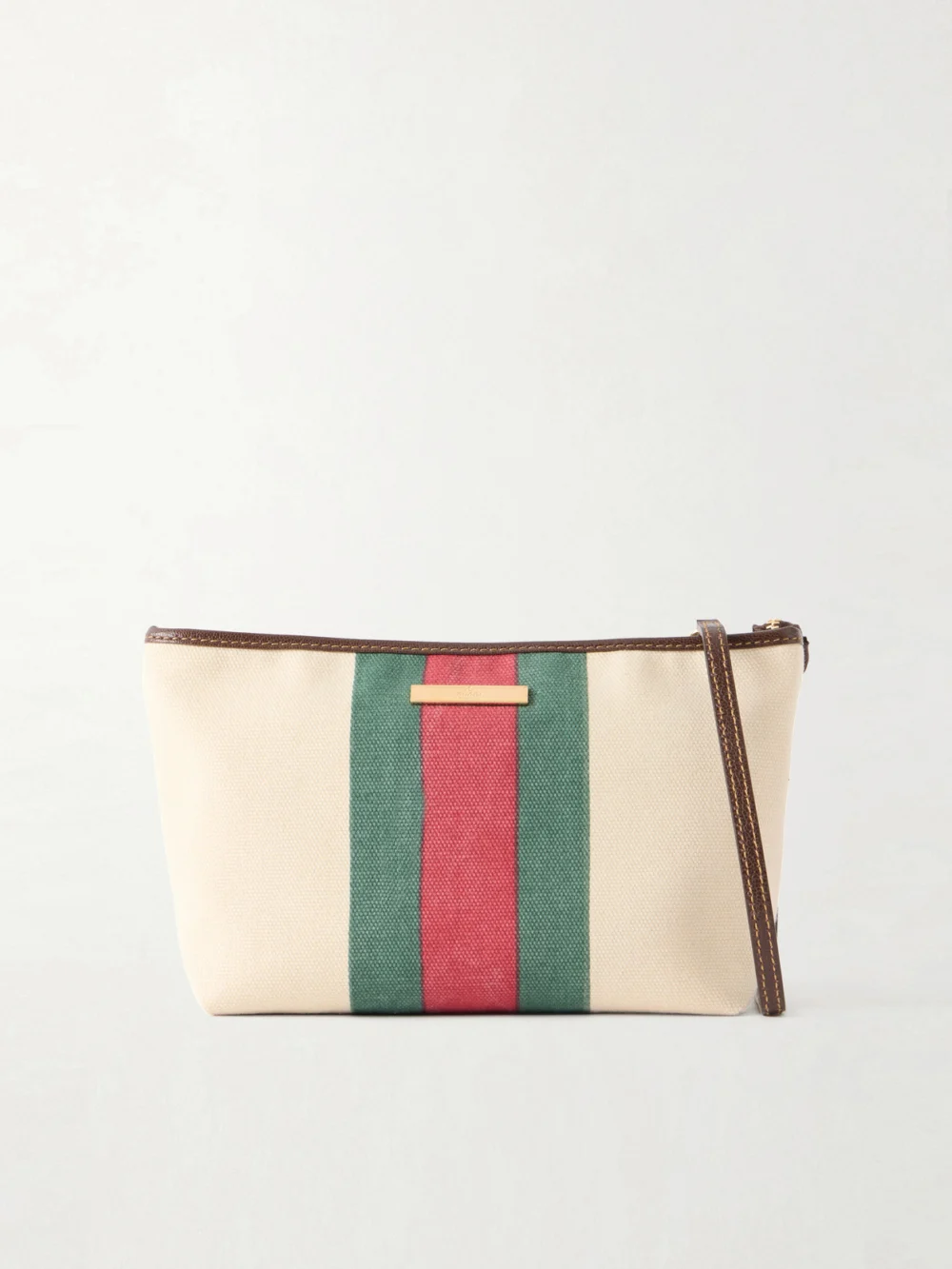 Gucci Mini Leather-trimmed Coated-canvas Shoulder Bag in cream