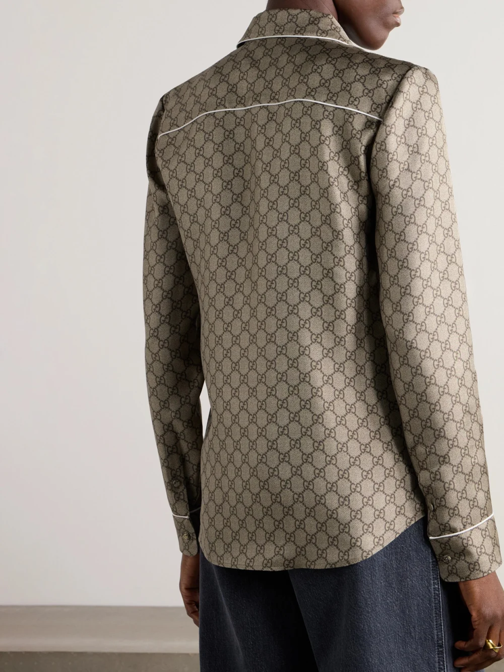 Back view of the Gucci Monogram-print Silk-satin Shirt