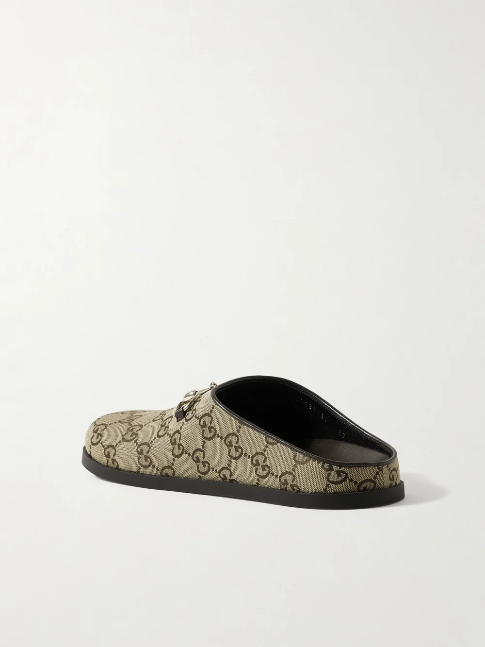 Back view of the Gucci New Sol Horsebit-detailed Leather-trimmed Canvas-jacquard Slippers
