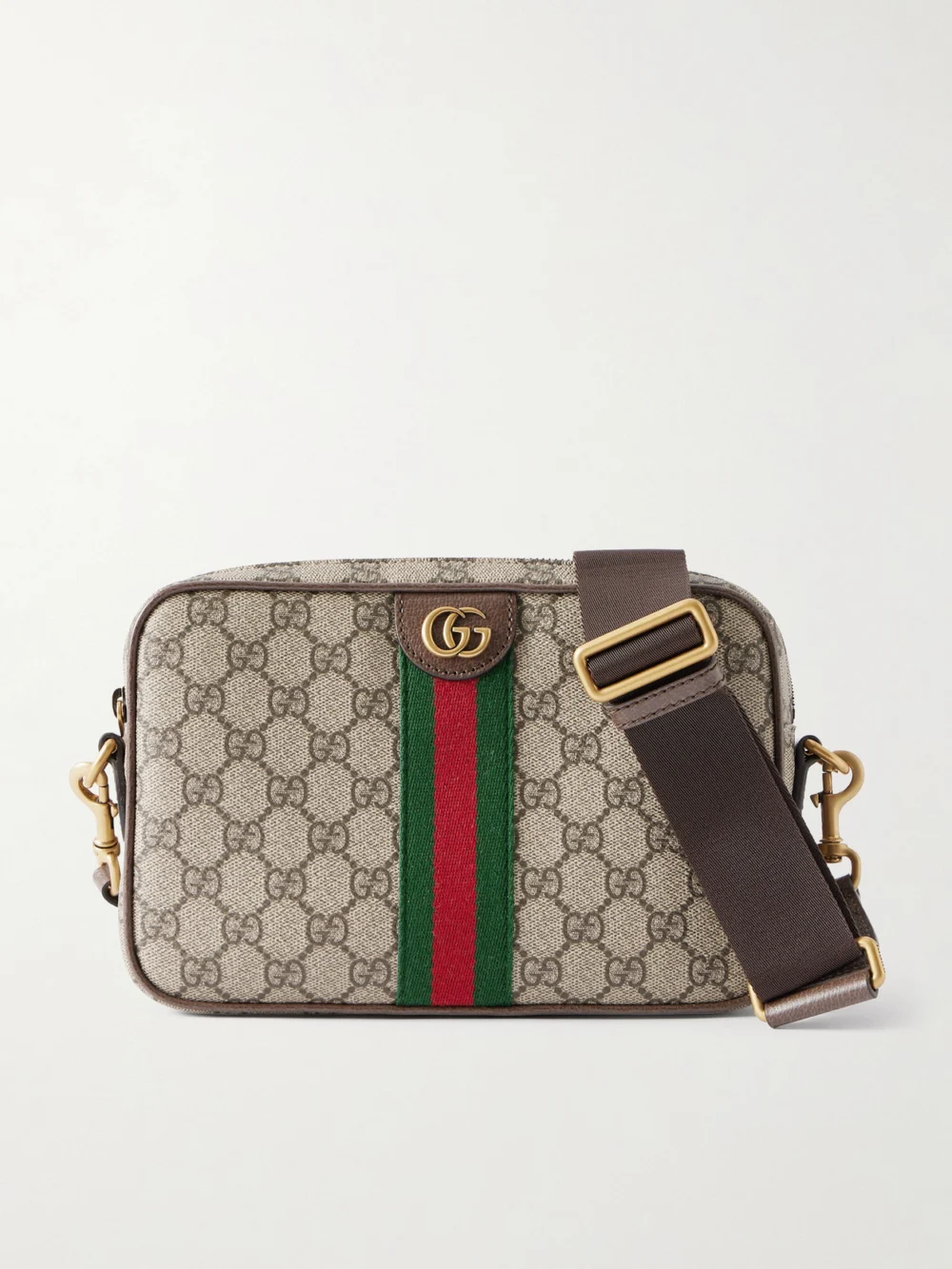 Gucci Ophidia Leather-trimmed Coated Canvas-jacquard Shoulder Bag in beige
