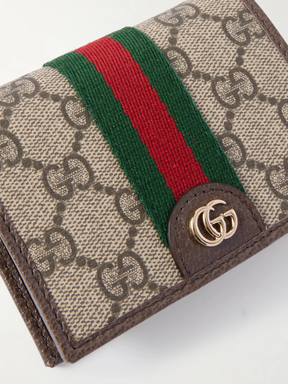 Close-up detail of the Gucci Ophidia Leather-trimmed Printed Coated-canvas Wallet