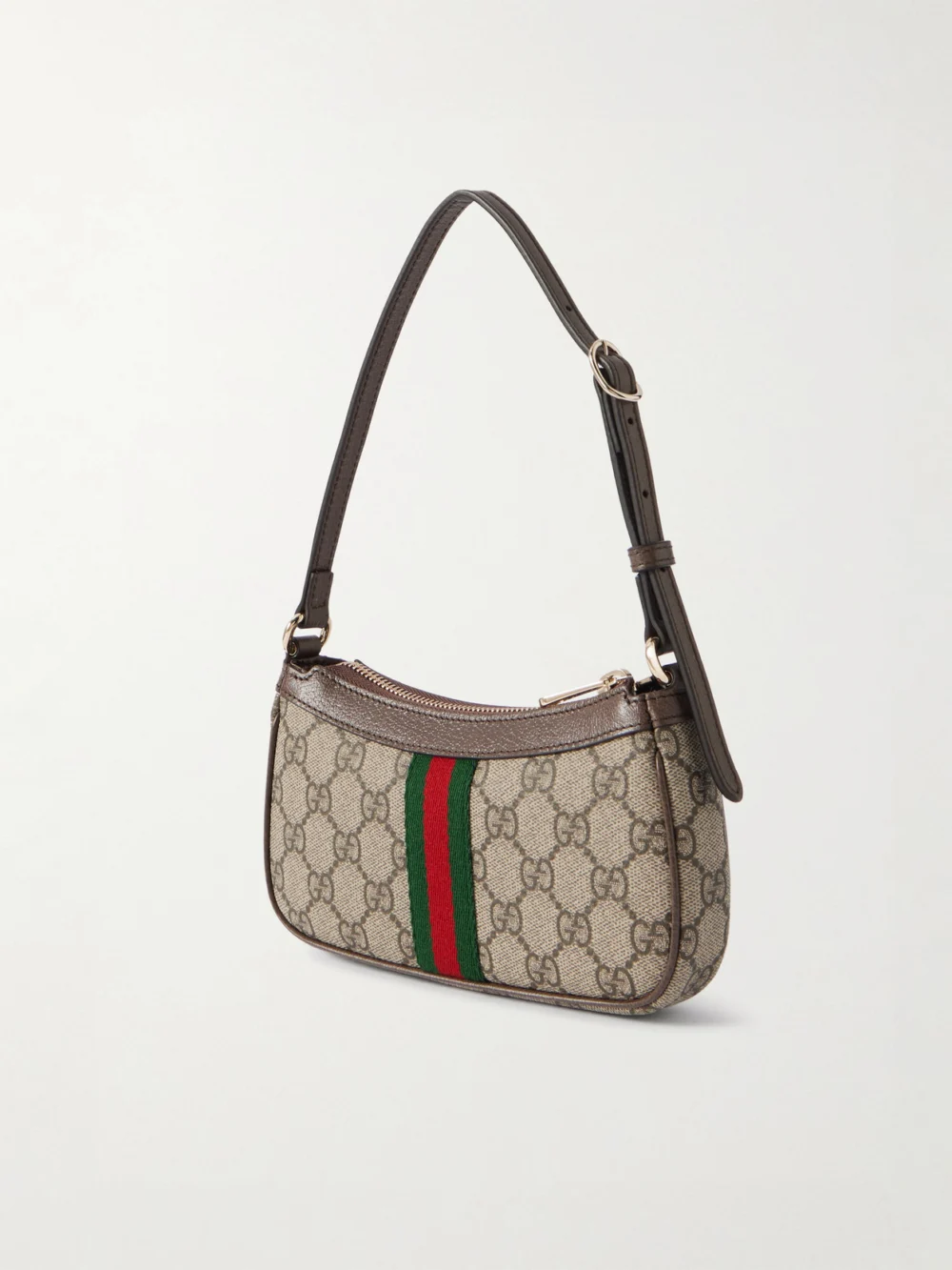 Back view of the Gucci Ophidia Mini Leather-trimmed Coated Canvas-jacquard Shoulder Bag