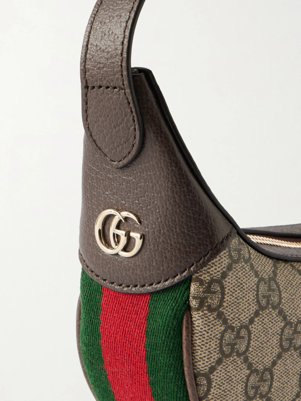 Close-up detail of the Gucci Ophidia Mini Leather-trimmed Coated Canvas-jacquard Shoulder Bag