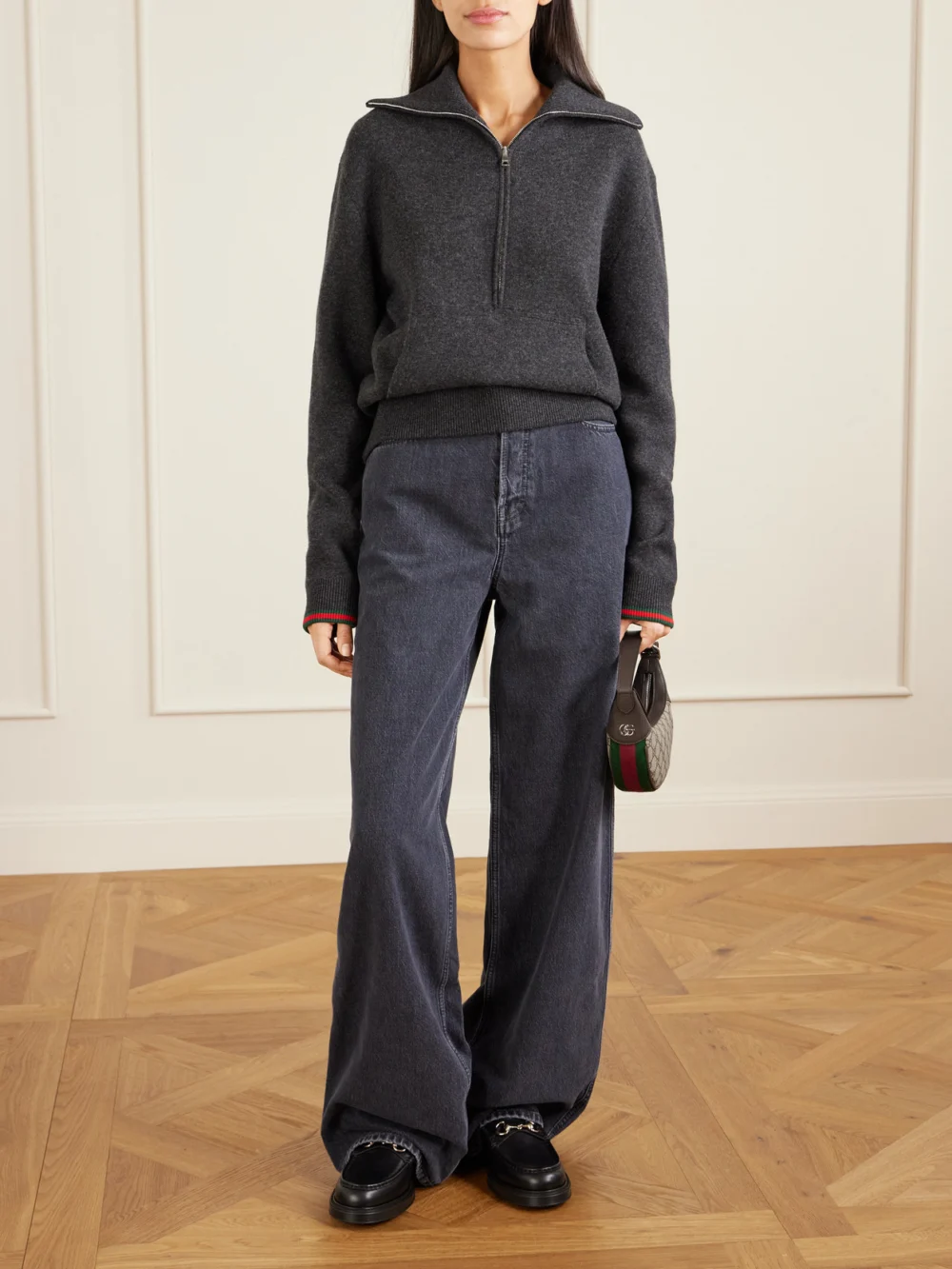 Gucci Ophidia Mini Leather-trimmed Coated Canvas-jacquard Shoulder Bag, styled view