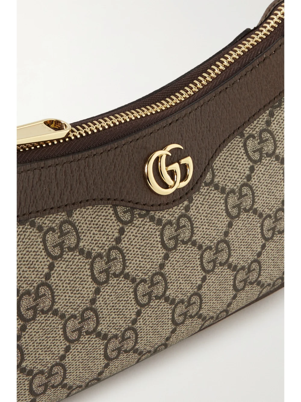 Close-up detail of the Gucci Ophidia Mini Textured Leather-trimmed Printed Coated-canvas Shoulder Bag