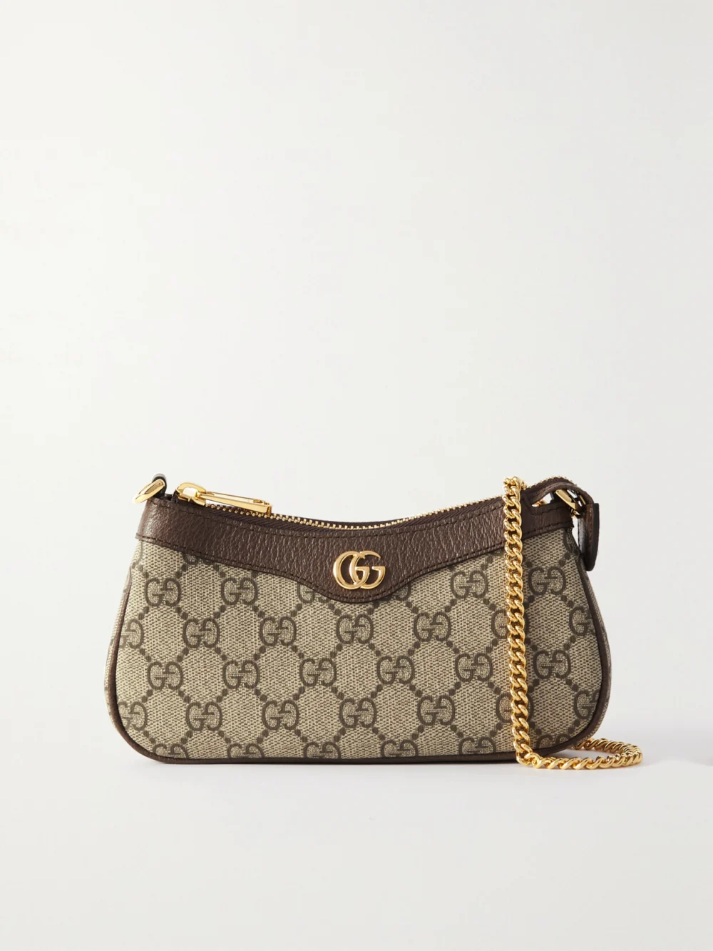 Gucci Ophidia Mini Textured Leather-trimmed Printed Coated-canvas Shoulder Bag in brown