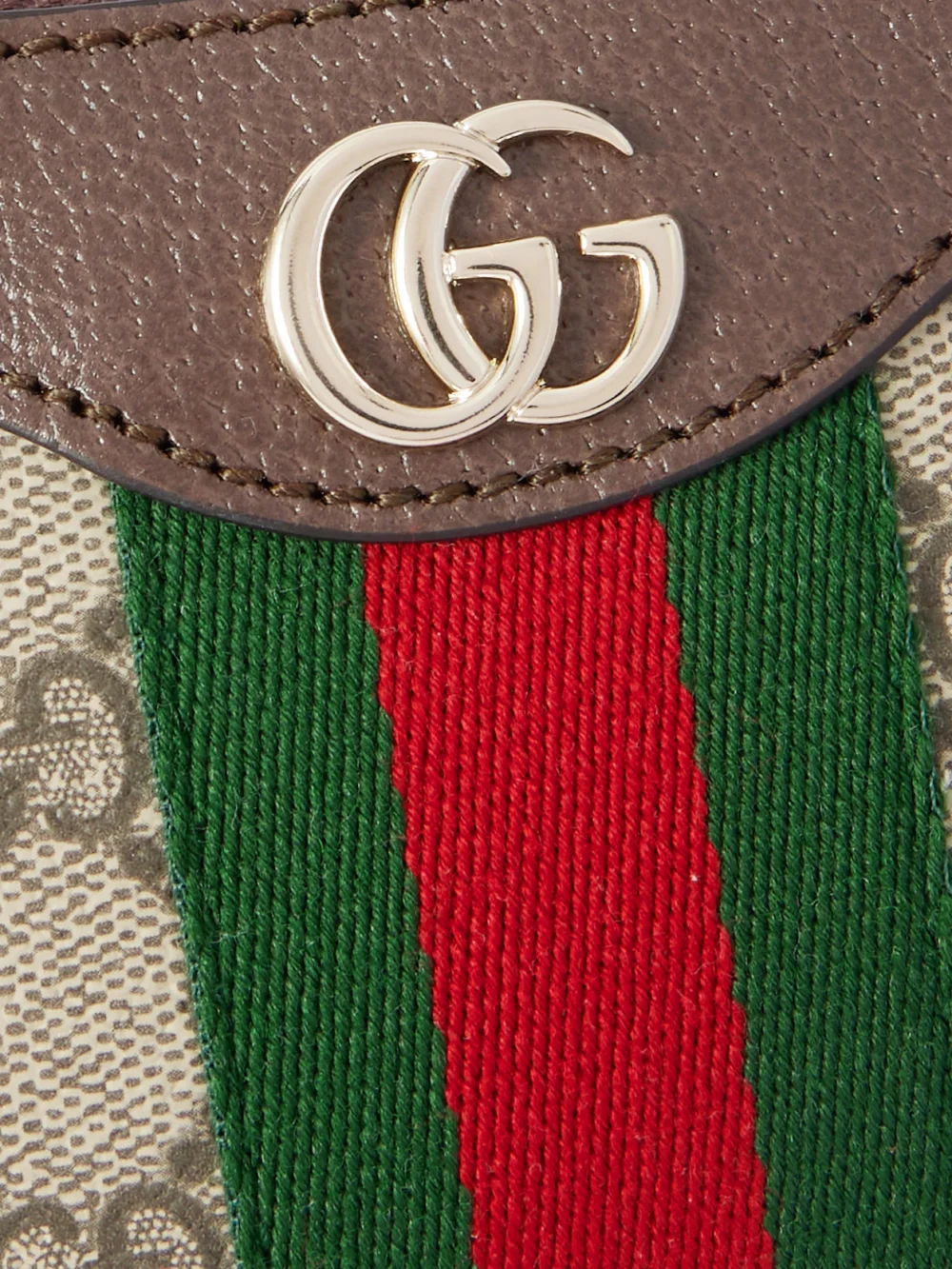 Close-up detail of the Gucci Ophidia Small Leather-trimmed Coated Canvas-jacquard Shoulder Bag