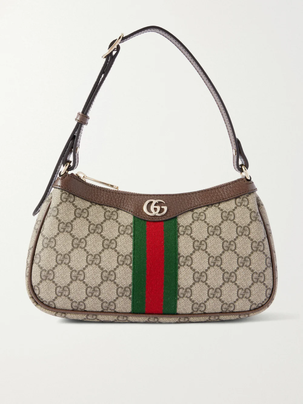 Gucci Ophidia Small Leather-trimmed Coated Canvas-jacquard Shoulder Bag in beige