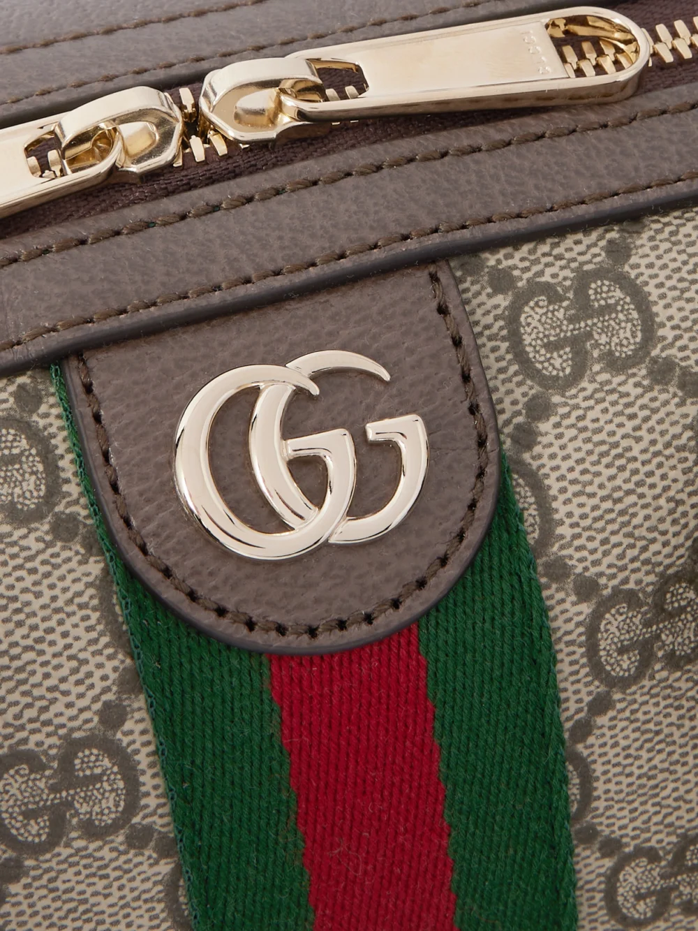 Close-up detail of the Gucci Ophidia Textured Leather Coated Canvas-jacquard Top-handle Bag