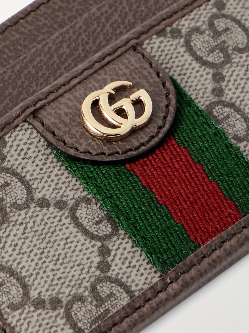 Close-up detail of the Gucci Ophidia Textured Leather-trimmed Printed Coated-canvas Cardholder