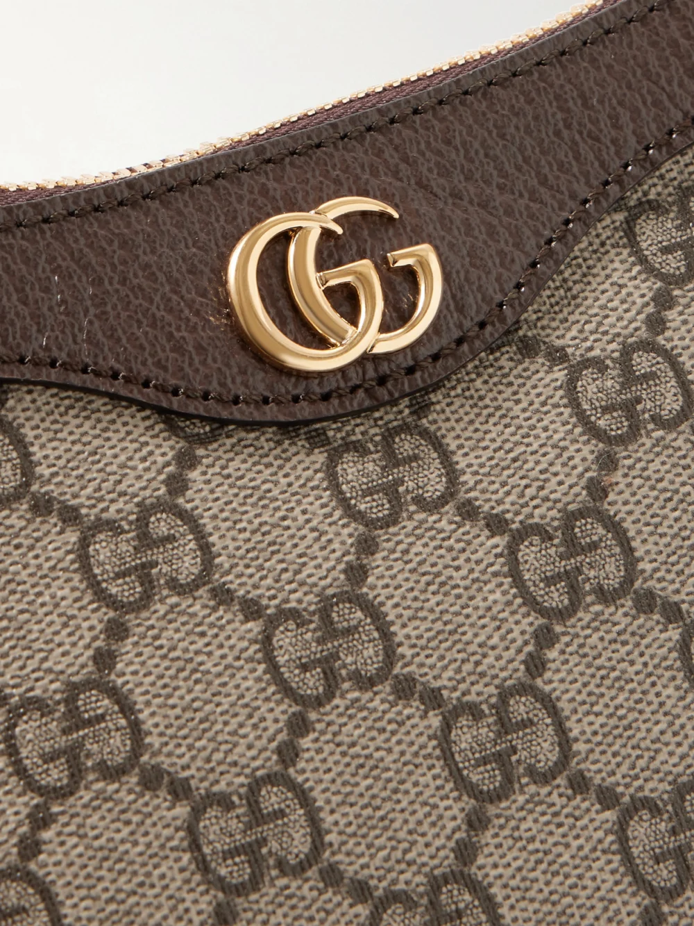 Close-up detail of the Gucci Ophidia Textured Leather-trimmed Printed Coated-canvas Shoulder Bag