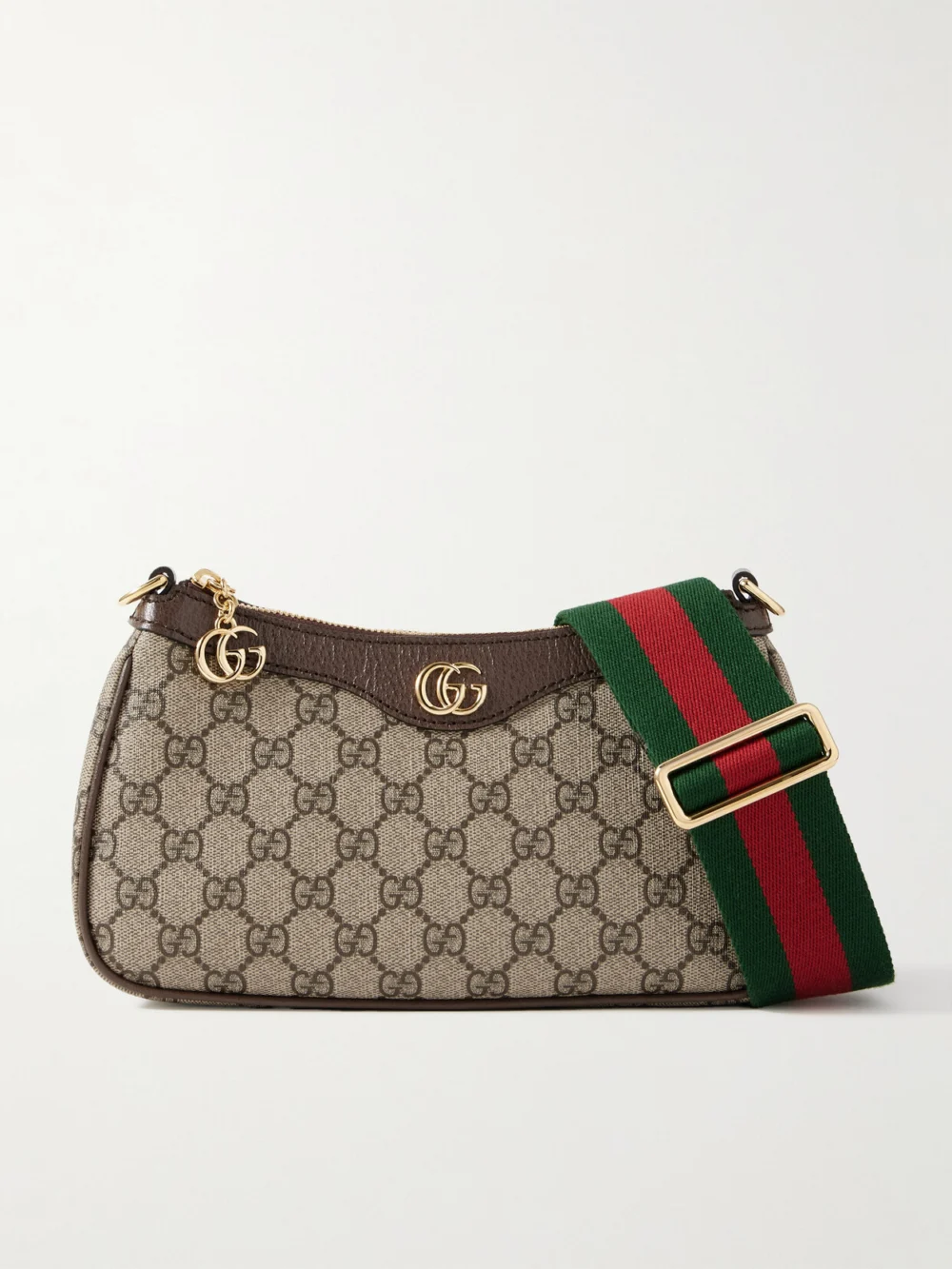 Gucci Ophidia Textured Leather-trimmed Printed Coated-canvas Shoulder Bag in beige