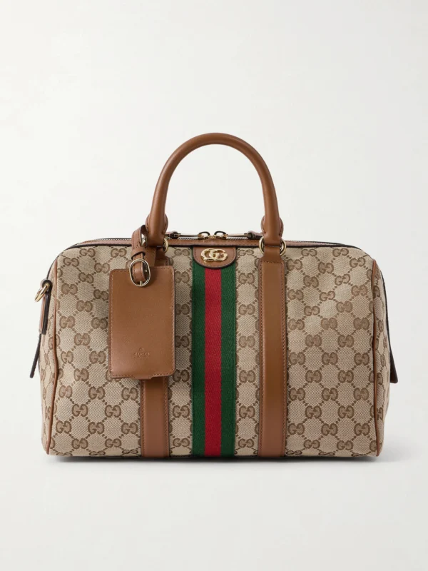 Gucci Ophidia Webbing and Leather-trimmed Canvas-jacquard Shoulder Bag
