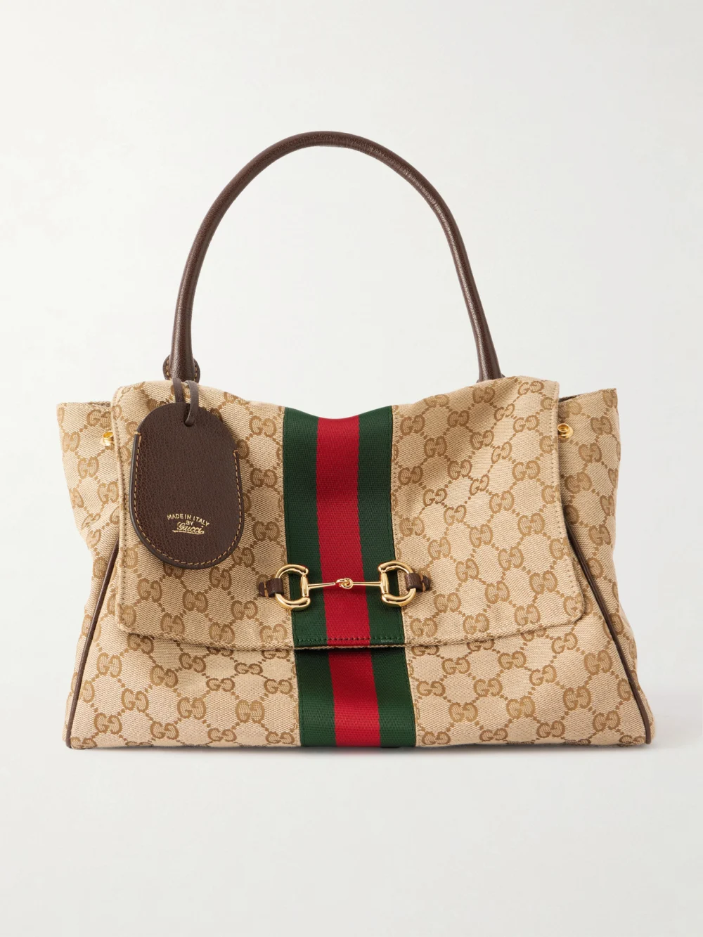 Gucci Paparazzo Medium Leather-trimmed Canvas-jacquard Shoulder Bag in beige