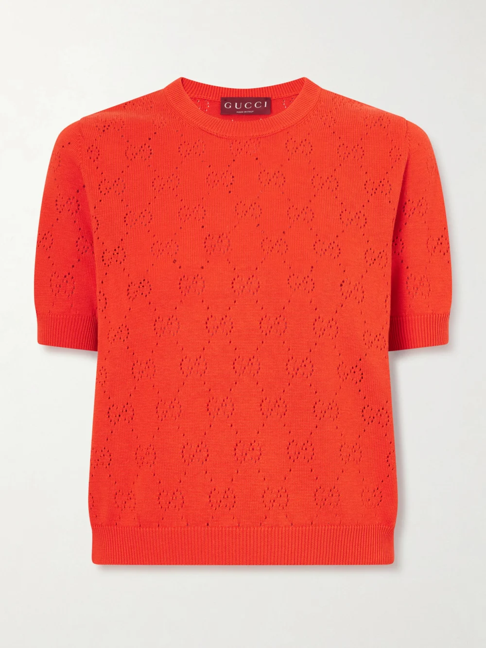 Gucci Perforated Silk and Cotton-blend Sweater in tomato red