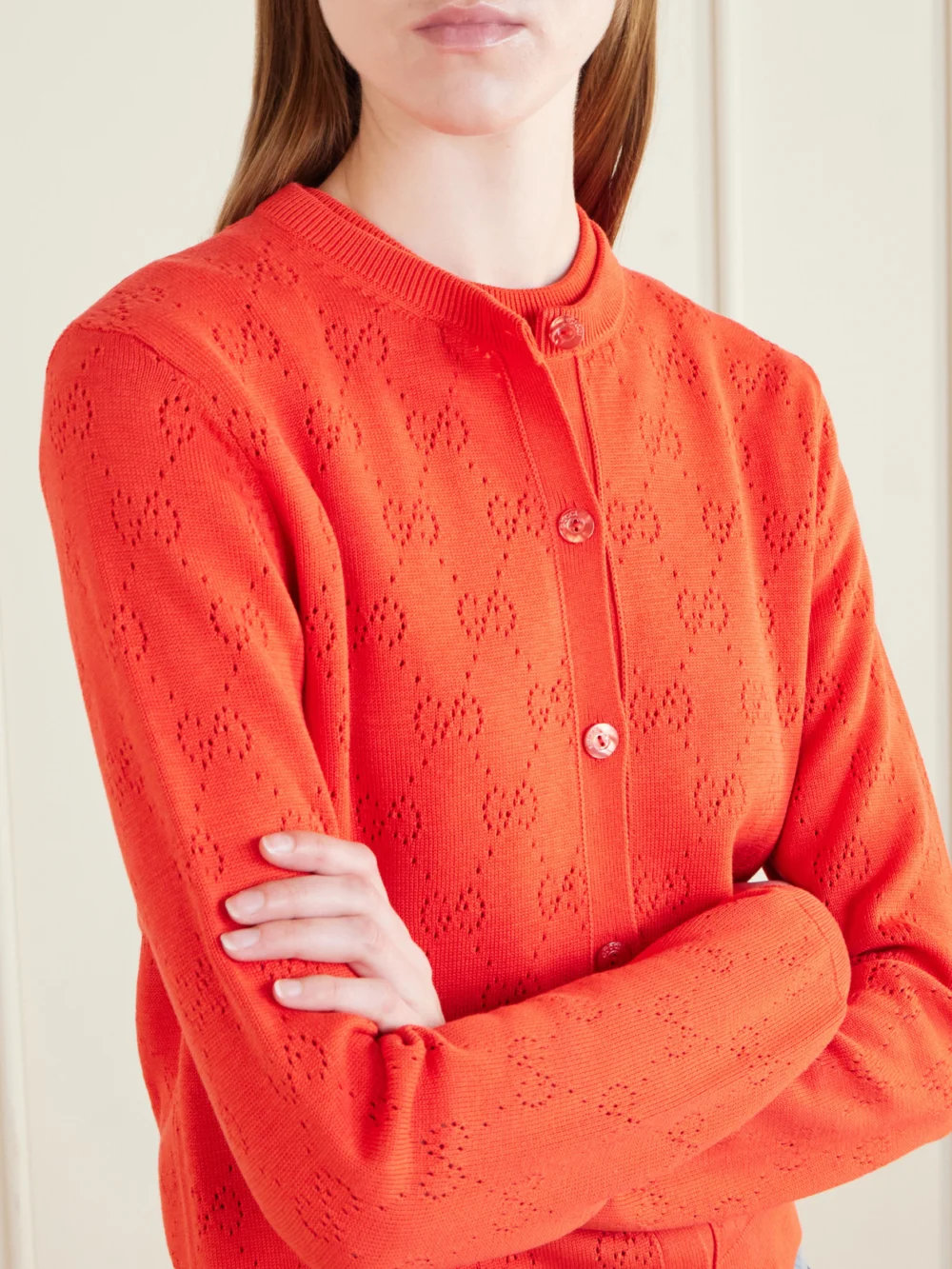 Close-up detail of the Gucci Perforated Silk-blend Cardigan