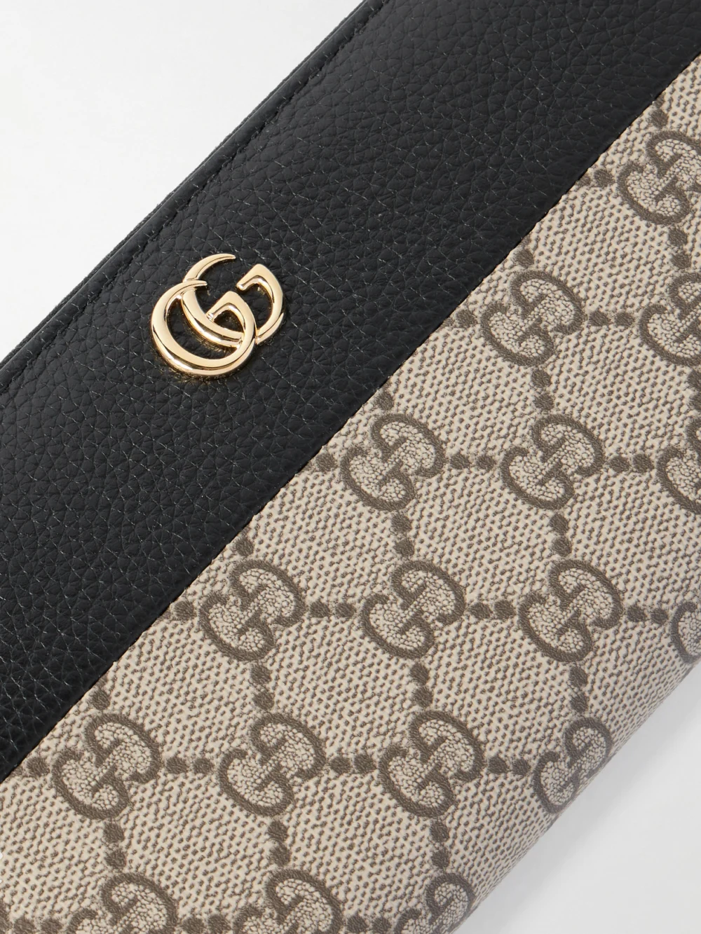 Close-up detail of the Gucci Petite Marmont Textured Leather-trimmed Printed Coated-canvas Wallet
