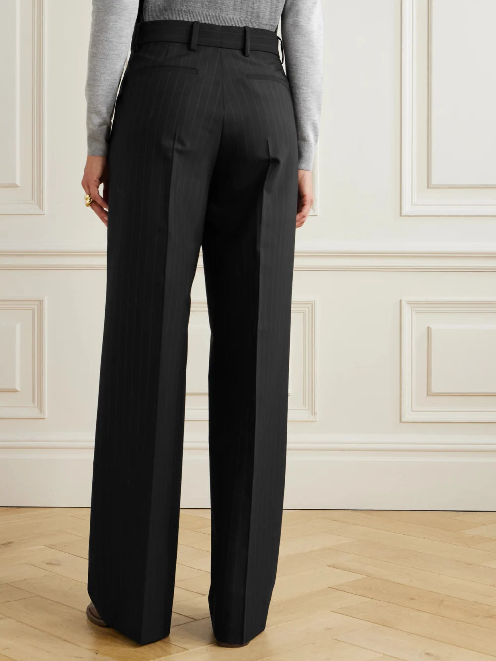 Back view of the Gucci Pinstriped Wool-twill Wide-leg Pants