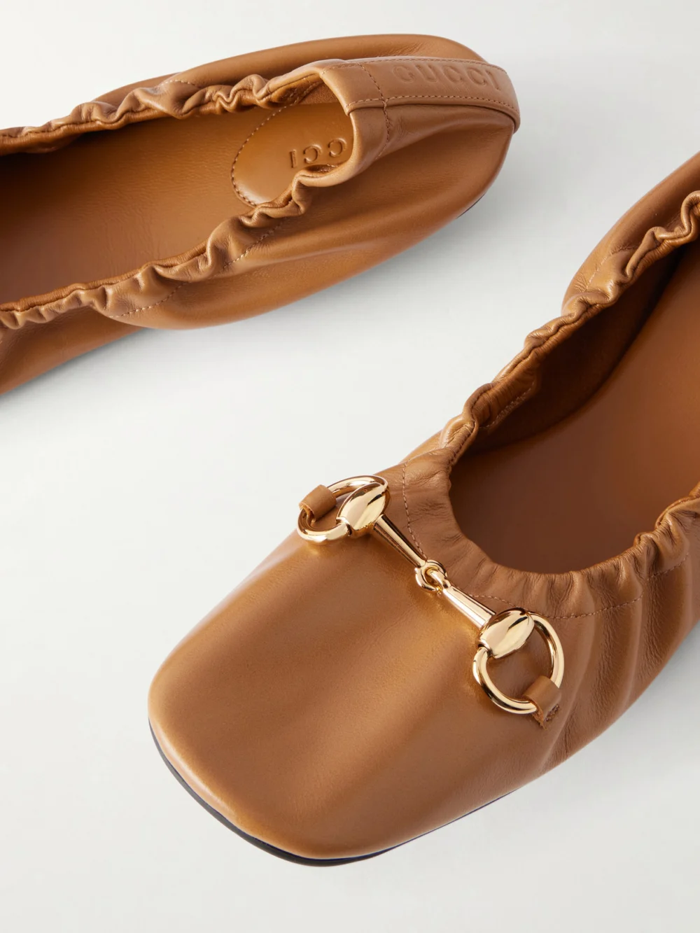 Close-up detail of the Gucci Prima Horsebit-embellished Leather Ballet Flats