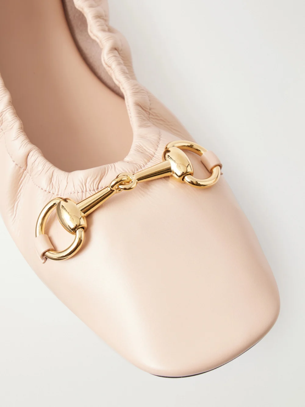 Close-up detail of the Gucci Prima Horsebit-embellished Leather Ballet Flats