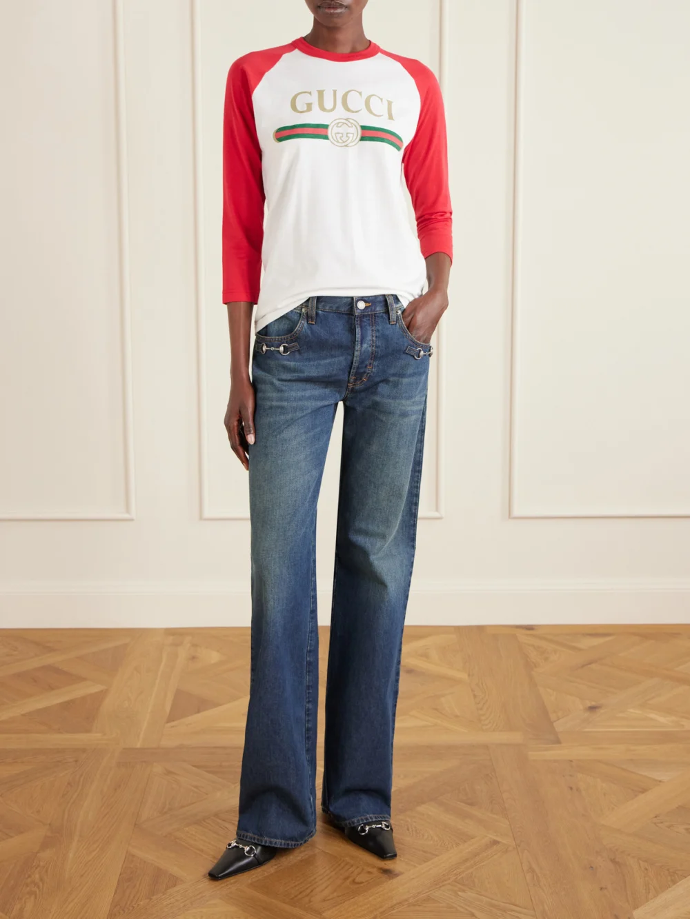 Gucci Printed Cotton-blend Jersey T-shirt, worn by a model