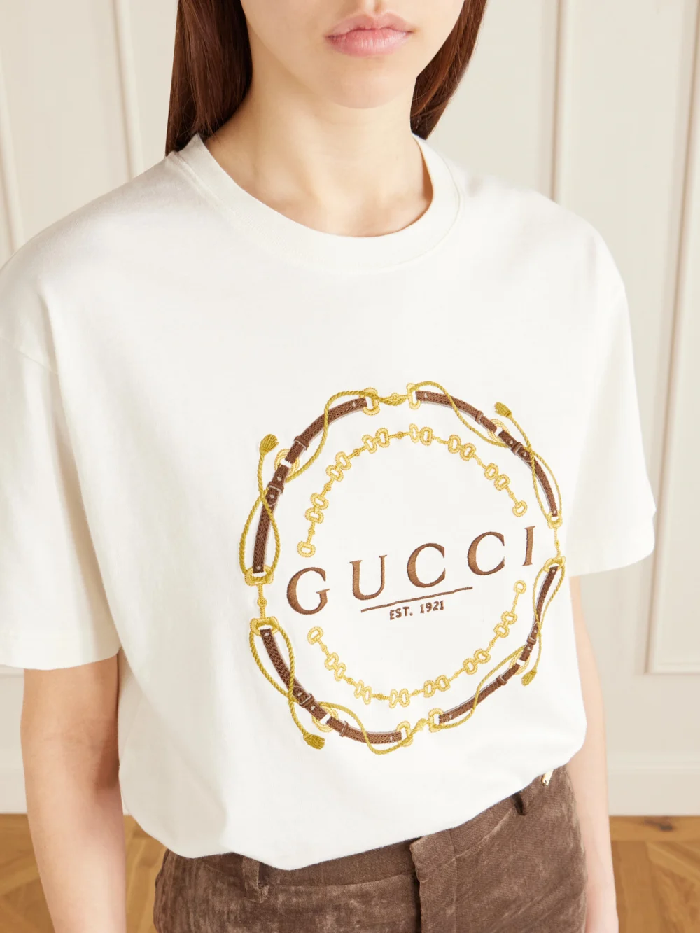 Close-up detail of the Gucci Printed Jersey T-shirt