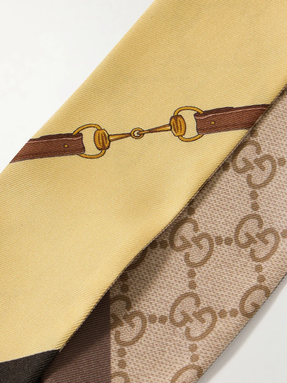 Close-up detail of the Gucci Printed Silk-jacquard Scarf