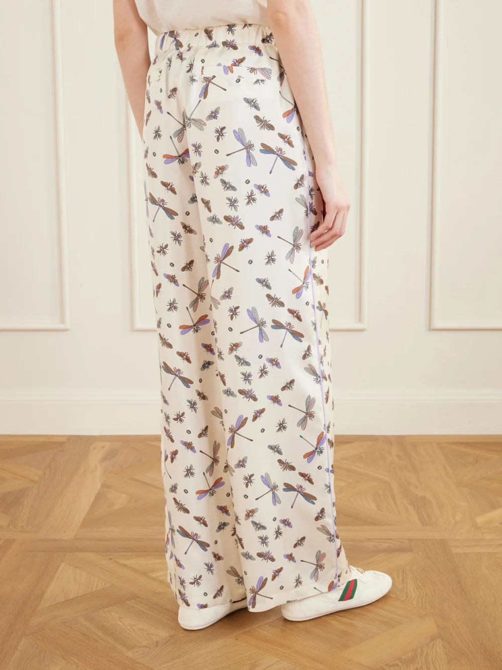 Back view of the Gucci Printed Silk-satin Wide-leg Pants