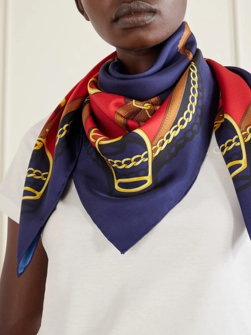 Gucci Printed Silk Scarf, styled view