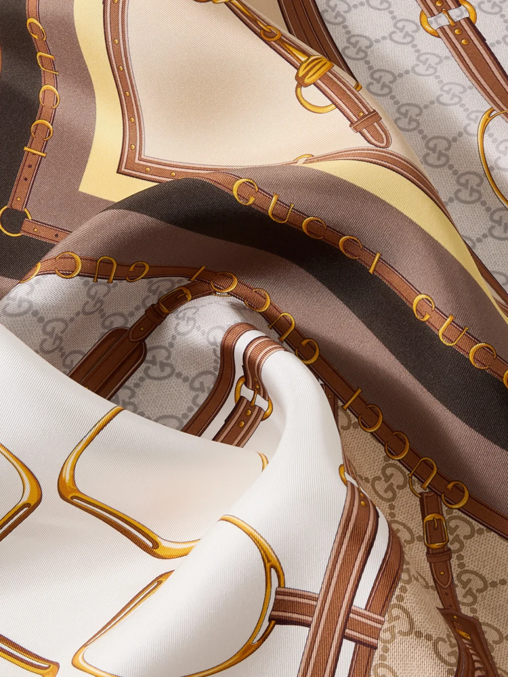 Close-up detail of the Gucci Printed Silk-twill Scarf