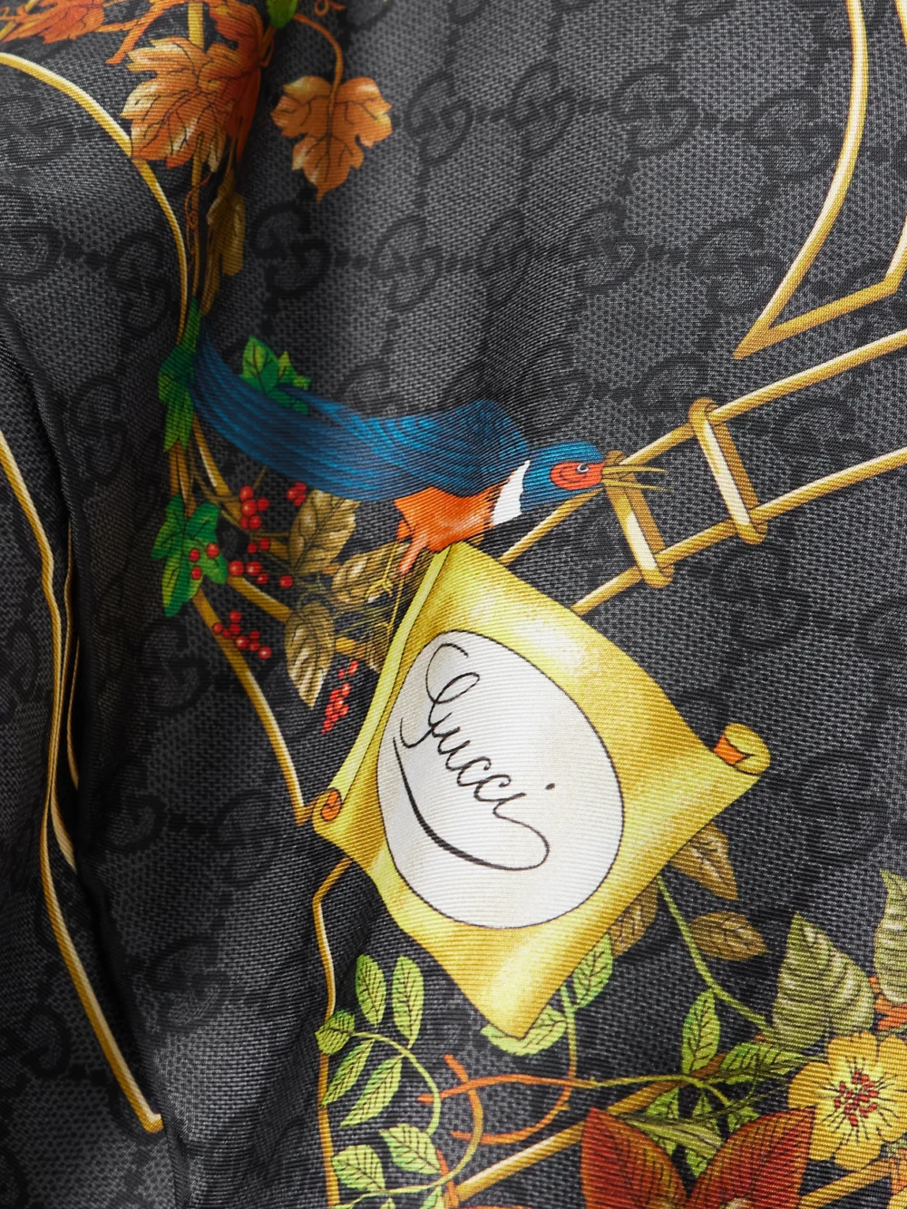 Close-up detail of the Gucci Printed Silk-twill Scarf