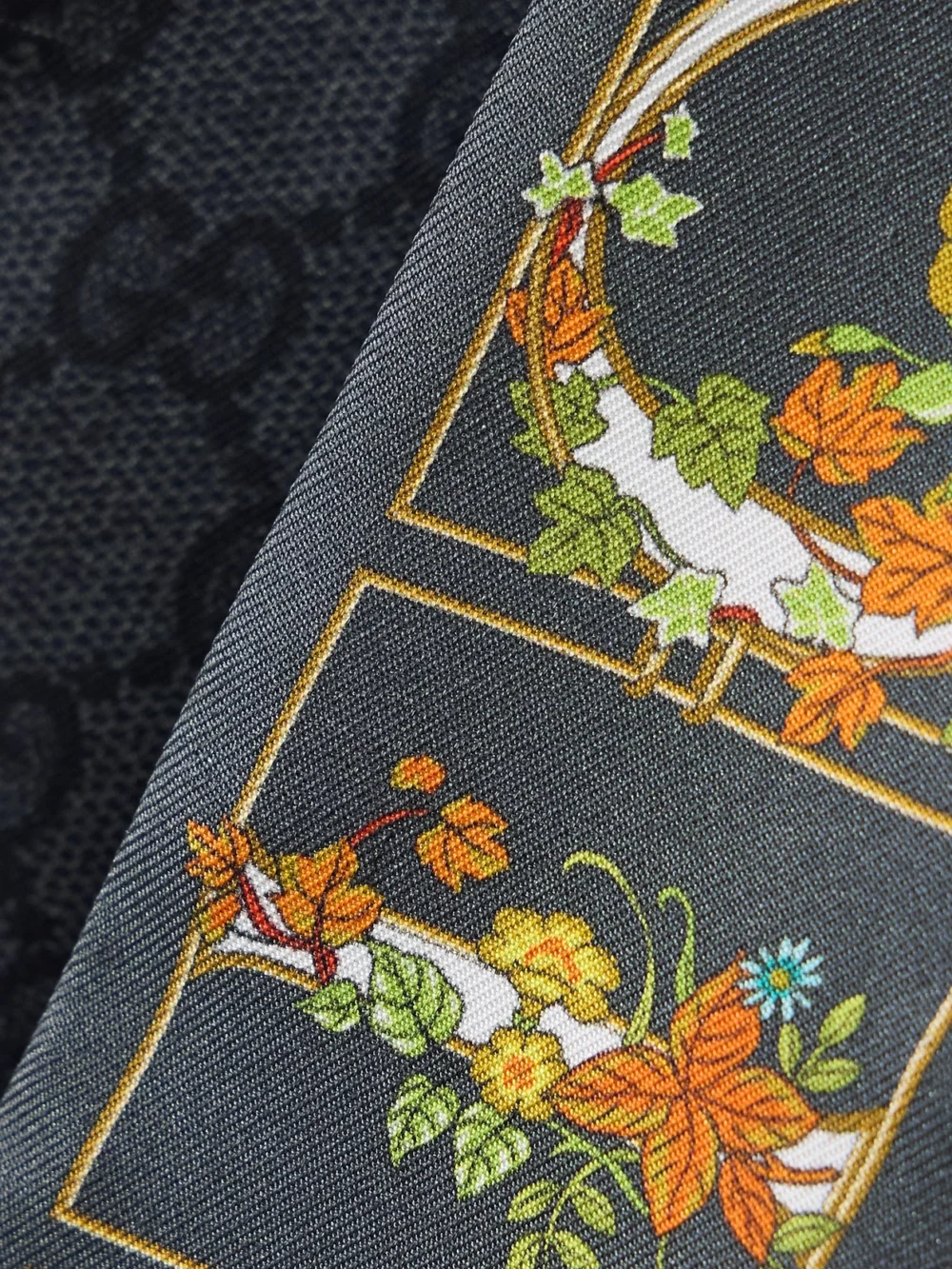 Close-up detail of the Gucci Printed Silk-twill Scarf