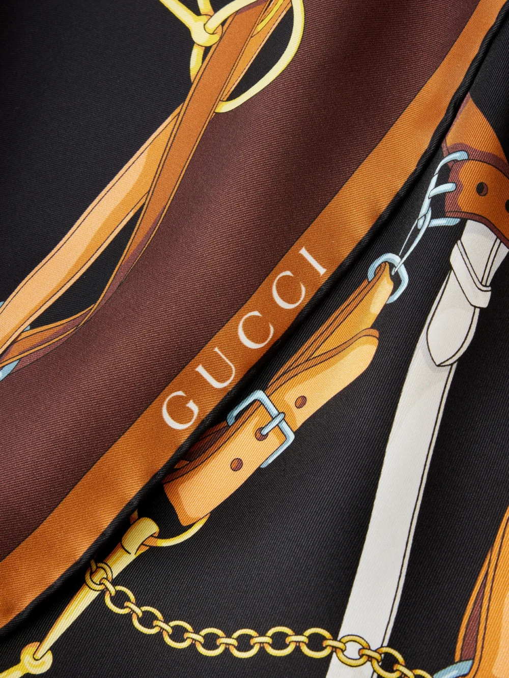 Close-up detail of the Gucci Printed Silk-twill Scarf