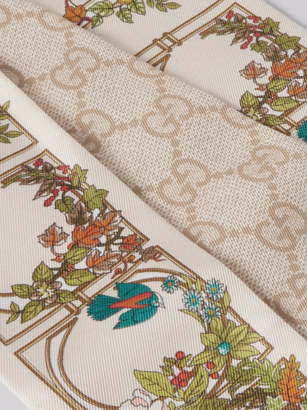 Close-up detail of the Gucci Printed Silk-twill Scarf