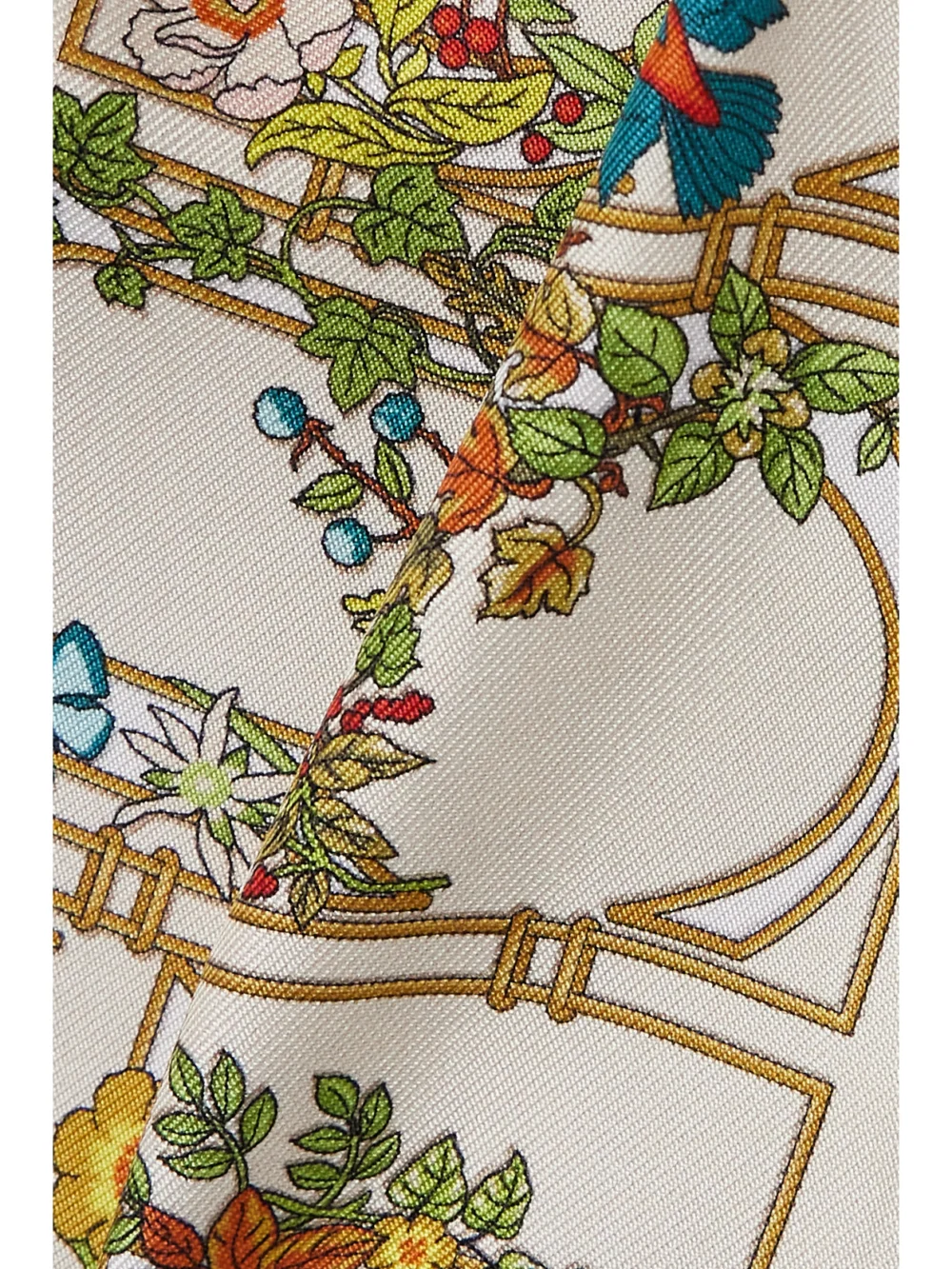 Close-up detail of the Gucci Printed Silk-twill Scarf