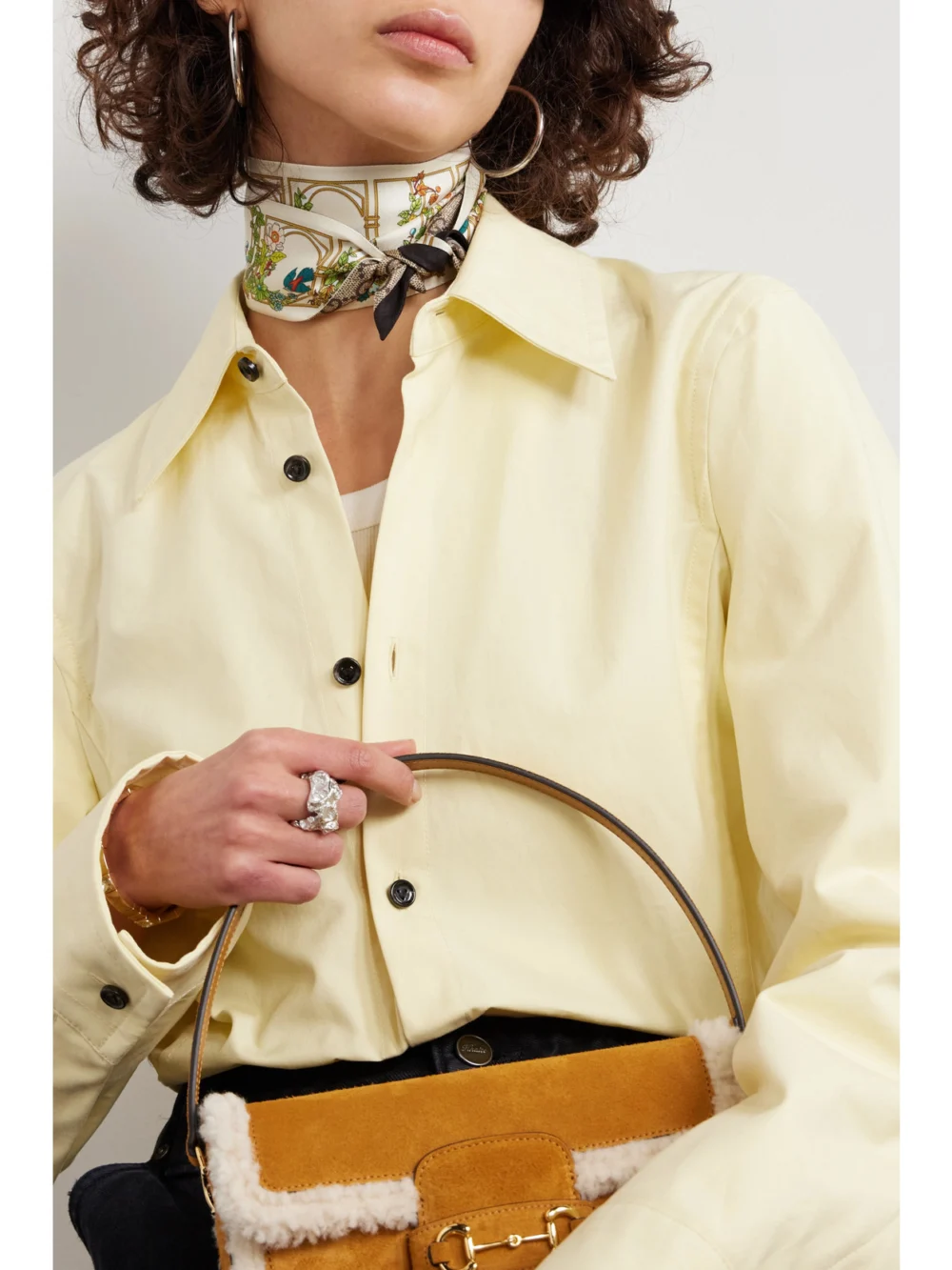 Gucci Printed Silk-twill Scarf, styled view
