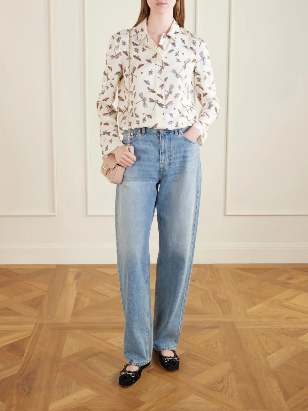 Gucci Printed Silk-twill Shirt, worn by a model