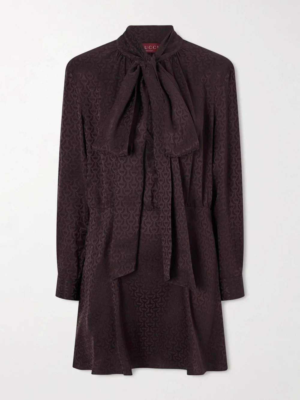 Gucci Pussy-bow Silk-jacquard Mini Dress in brown