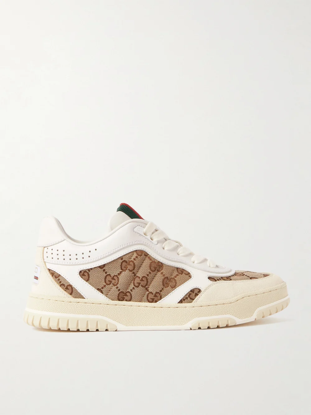 Gucci Re-web Leather and Canvas-jacquard Sneakers in ivory