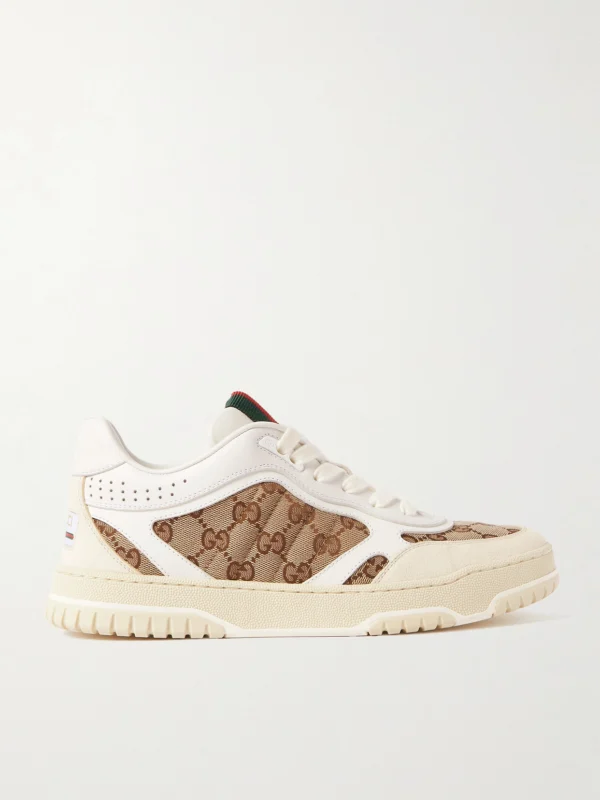 Gucci Re-web Leather and Canvas-jacquard Sneakers