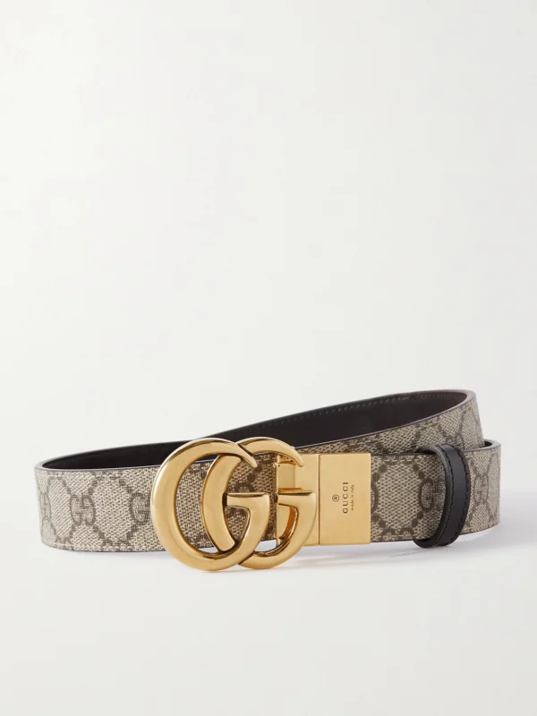 Gucci Reversible Leather and Printed Coated-canvas Belt